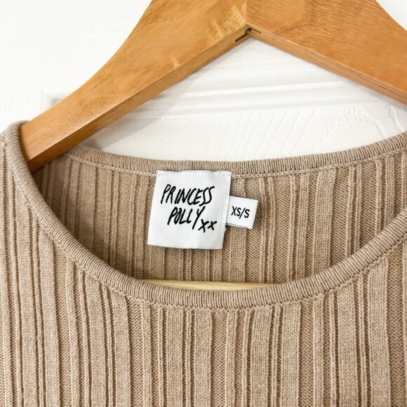 Princess Polly Tesha Long Sleeve Ribbed Knit Maxi Dress Size XS/S Beige Tan - Picture 6 of 10